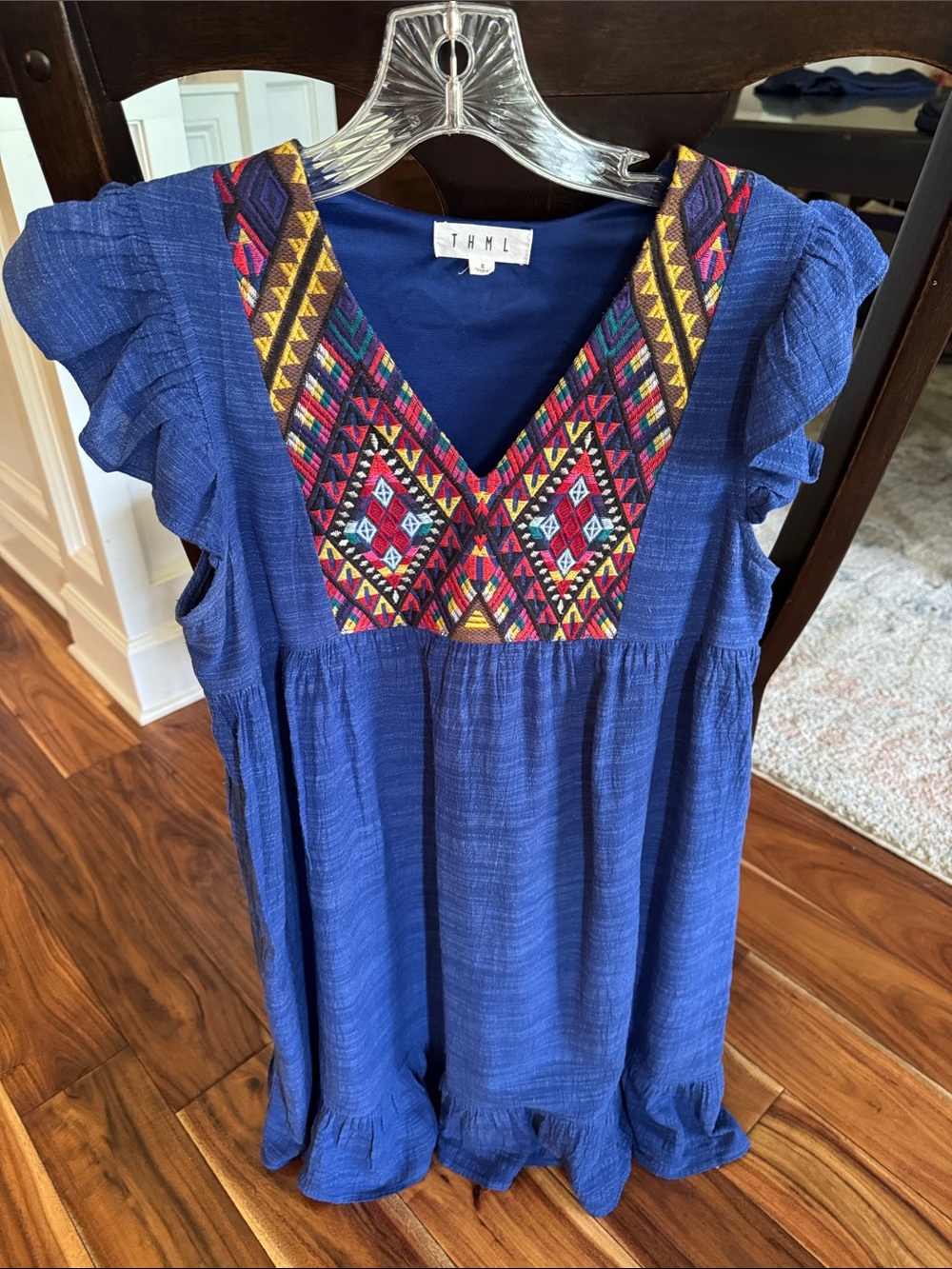 THML ruffle sleeve dress, royal blue, size small-great condition
